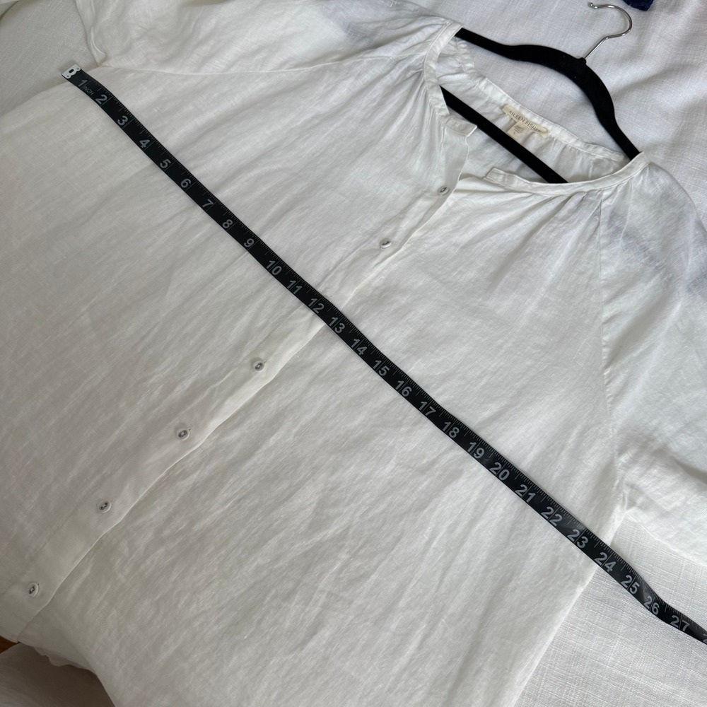 Eileen Fisher White 100% Irish Linen Button Front Tunic Shirt Large long Sleeve - Picture 9 of 10